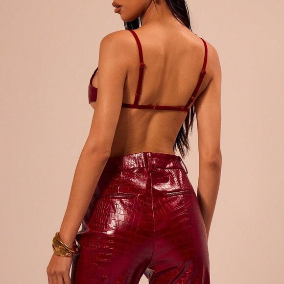 Burgundy Sexy Women's Snakeskin Corset Bralet Top - Picture 2 of 5